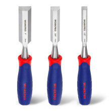 WORKPRO Wood Chisel Set, 3 Pieces Wood Carving Chisels 12 mm, 19 mm, 25 mm, Cr-V Bevel Edge Chisels with Steel Hammer End and Non Slip Handle for