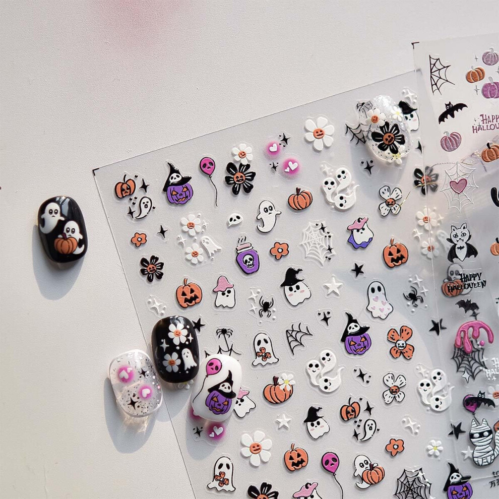 Halloween Nail Stickers 5D Embossed Pumpkin and Ghost Decals SelfAdhesive Festive Nail Art