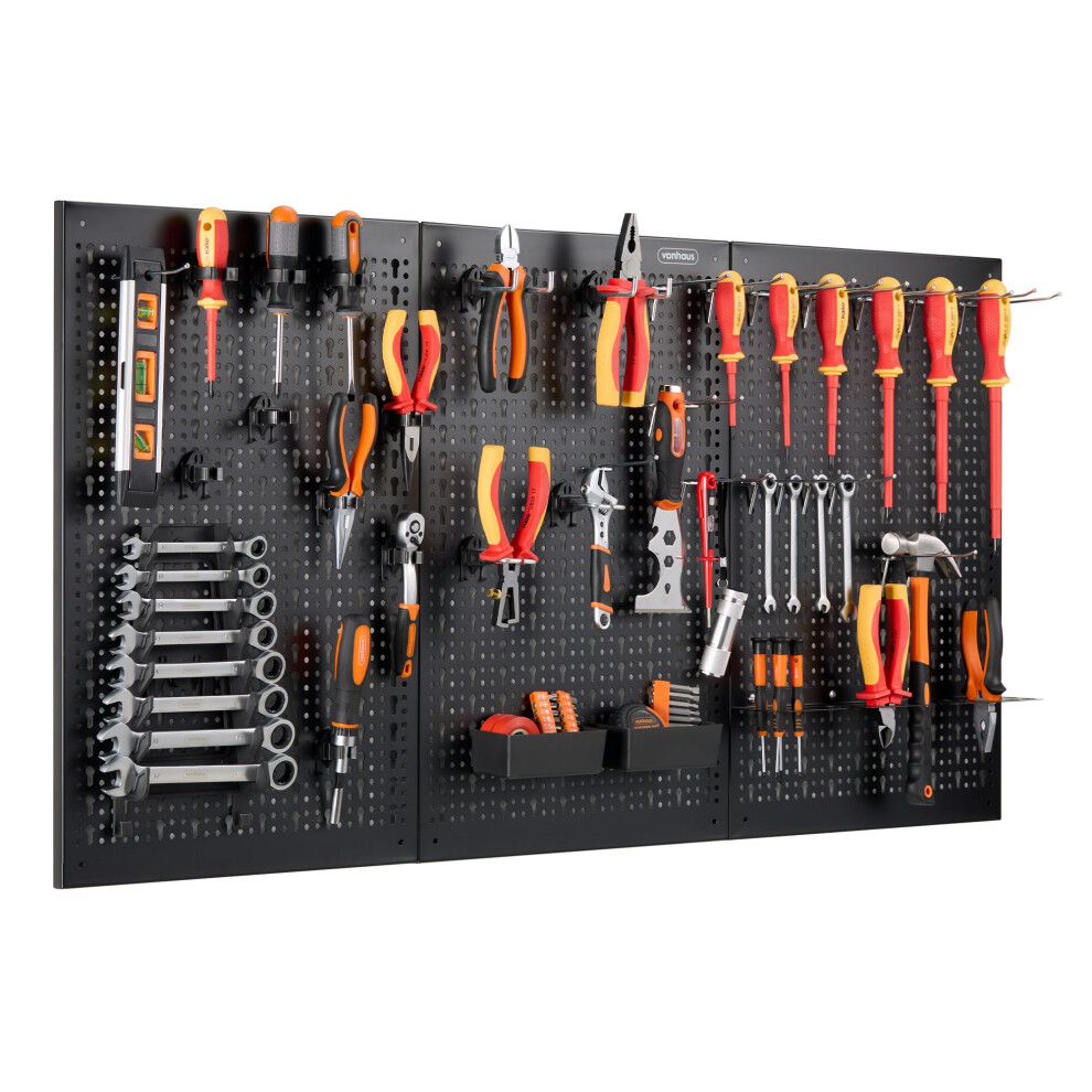 Vonhaus Tool Pegboard - 44Pc - Shed And Garage Wall Storage Board - Secure Organiser Wall Mounted For Hand Hammer, Screwdrivers, Wrenches, Spanners, 5007153553570