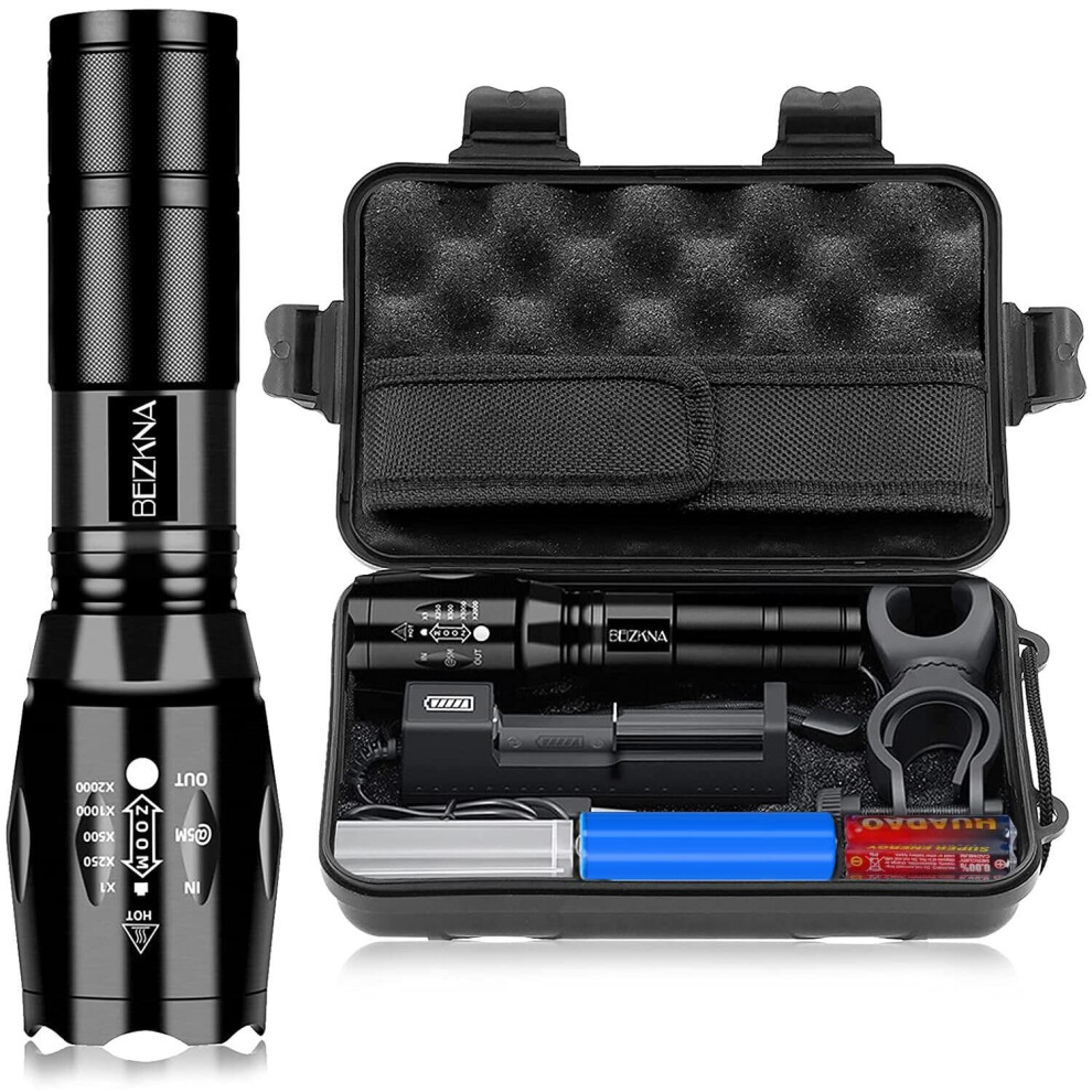 Led Torch Rechargeable Torches Super Bright 2000L Battery Powered Powerful Flashlight L2 Cree Adjustable Focus 5 Modes Ip65 Waterproof Outdoor 5051227283153