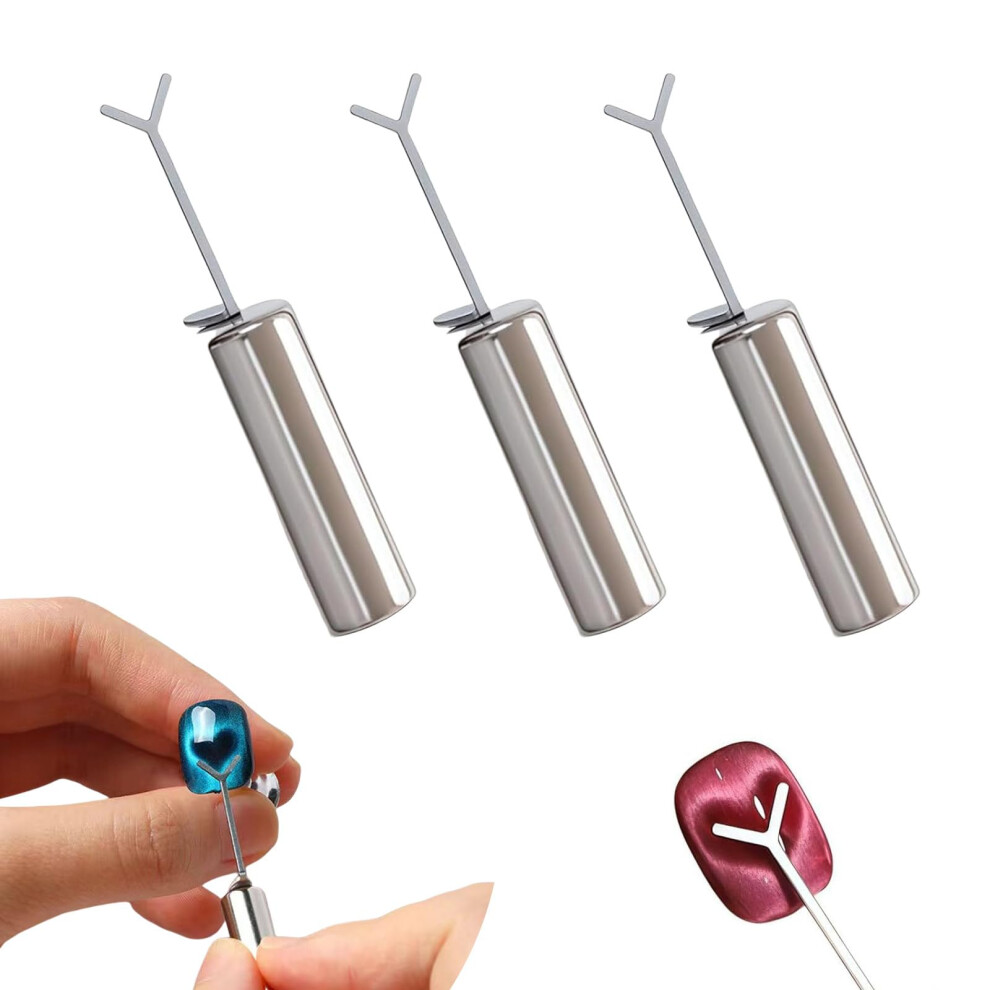 Silver Cat Eye Nail Art Magnet Set With Heart And Yshaped Guides For Precise Gel Polish Effects, 3Pcs