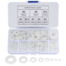 500 PCS White Nylon Washers, Round Plastic Flat O-Ring Washers Assortment, Faucet Gaskets for Pipes, Faucets, Mechanical Repairs