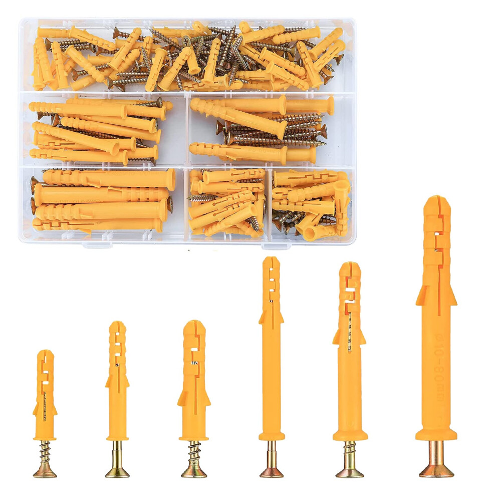90 Pcs Wall Plugs & Screws Set, 6 Sizes Of M6/M8/M10 Hollow Wall Anchor Screws And Wall Plugs Kit For Brick, Concrete, Masonry, Drywall, 45 Masonry S 34299340