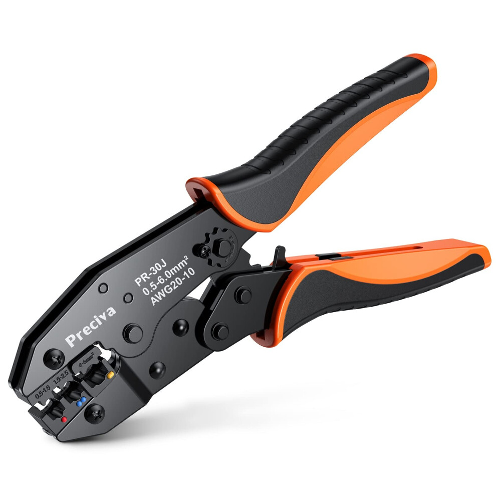 Ratchet Crimping Plier, Preciva Insulated Ratcheting Wire Terminal Crimp Tool, Awg20-10 (0.5-1.5Mmâ²) (1.5-2.5Mmâ²) (4-6Mmâ²), Electrical Crimper Plie 5006835894352