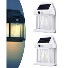 Solar Wall Lights with Motion Sensor Vintage Edison Design Waterproof for Patio Fence Yard 2PCS White