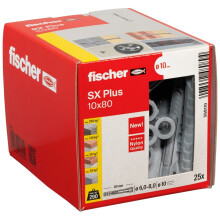 fischer SX Plus 10 x 80 Expansion Wall Plugs for Masonry 6 pcs | 4-way expansion with fixing blades for secure and effortless installation