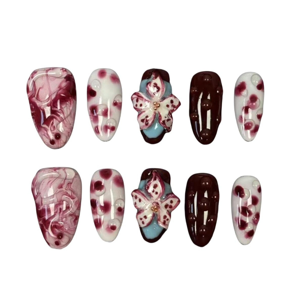 Handmade Almond Press On Nails Set, Medium Shell Design, Reusable Fake Nails with Nail File