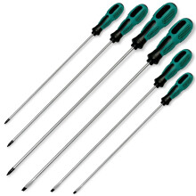WAIZHIUA 6 Piece Long Screwdriver Set - 3 Flat & 3 Cross Heads with Extra Long Reach (3 Sizes), Professional Magnetic Slotted Phillips Screwdrivers,