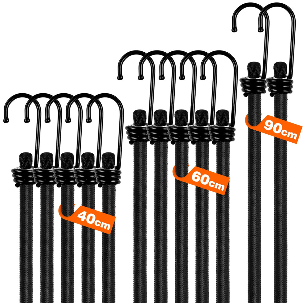 Ginkgo 12 Pack Bungee Cords With Hooks, 35Kg Max Load Bungee Straps, Long Short Mix Elastic Cord For Camping, Outdoors, Luggage, Tents, Bikes 5051226573453