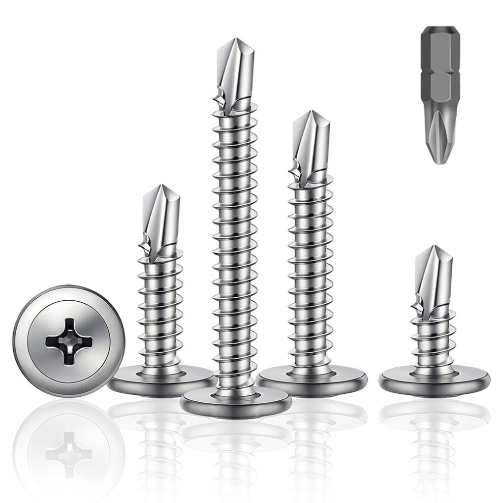 110Pcs Wafer Head Self Tapping Screws Metal, M4.8*32Mm 410 Stainless Steel Modified Truss Head Self Drilling Screws, Tek Screws With Driver Bit Used 5001222021496