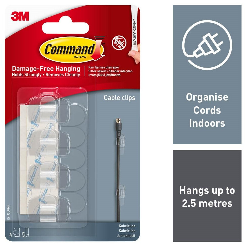Command Clear Round Cord Clips, 4 Clips And 5 Adhesive Strips, Transparent - Damage Free Hanging - Hanging Lights And Cable Management 5006200590315