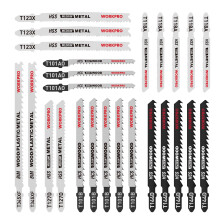 WORKPRO 25-piece T-Shank Jigsaw Blade Set with Storage Case, Made with HCS/HSS/BIM, Assorted Blades for Wood, Plastic and Metal Cutting, Compatible w