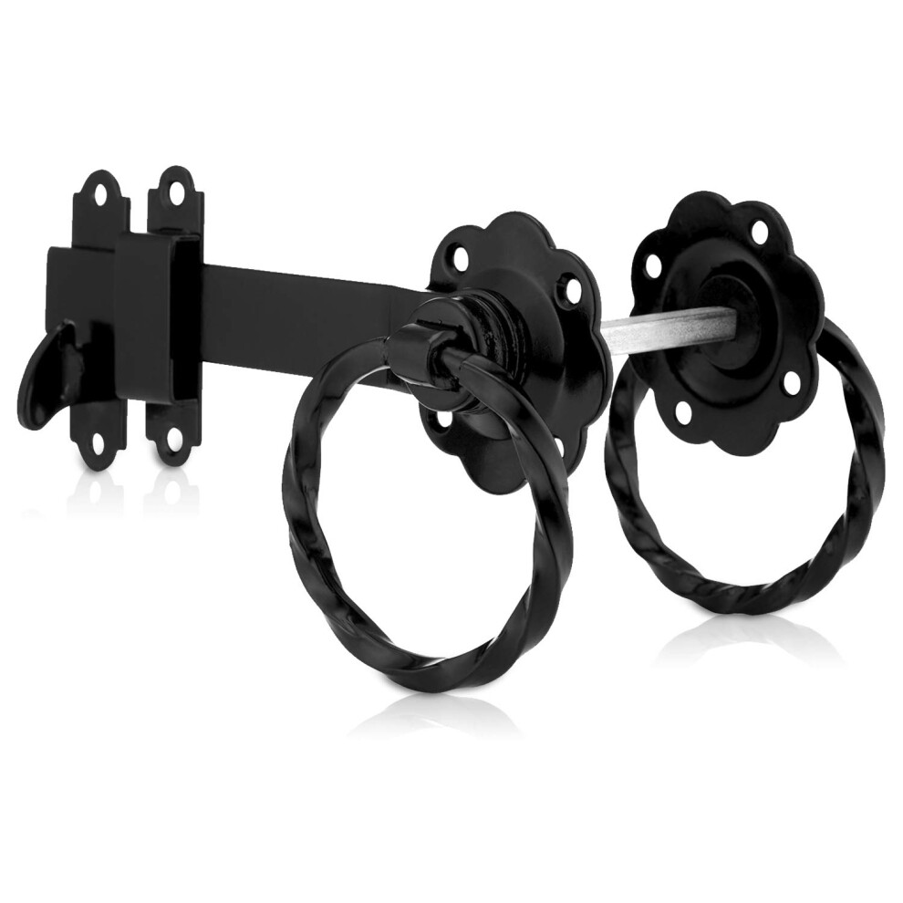 Xfort Ring Gate Latch Twisted Black, Door Latch With Black Powder Coating To Resist Corrosion And Protect Against The Weather 5051226993015