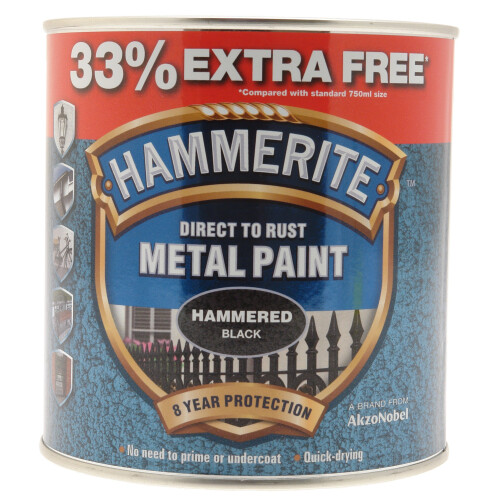 Hammerite Direct To Rust Metal Paint - Hammered Black - 750ml +33% EF