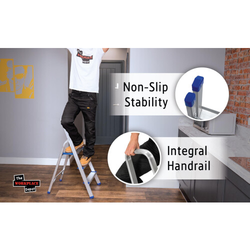 The Workplace Depot 3-Step Aluminium Step Ladder w 2