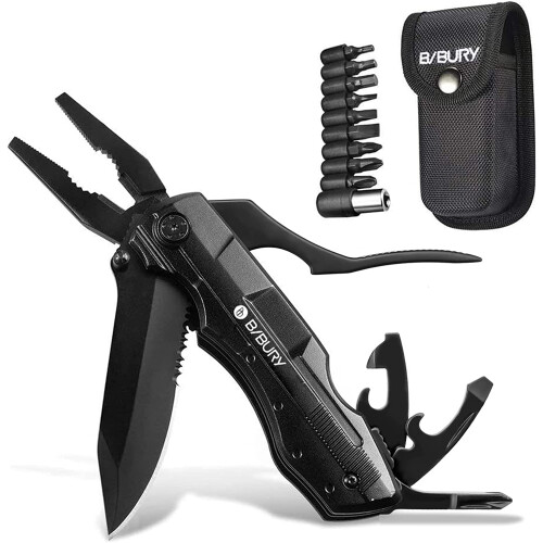 BIBURY 5 in 1 Multitools, Foldable Pliers Multitool Stainless Steel Multi Tool, Multi-Purpose with Nylon Pouch Ideal Pocket Tool for Camping