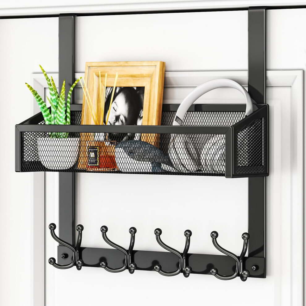 Hapirm Over Door Hanger Hooks - Over Door Hook Easy Install, Stainless Steel Coat Hangers With 16 Hooks, Mesh Basket Coat Rack Storage For Clothes 5051226623967