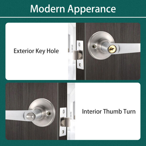 Silver Security Door Lock Set with Adjustable Latch and Privacy Handle, Bedroom Entrance/Exit Locks 1