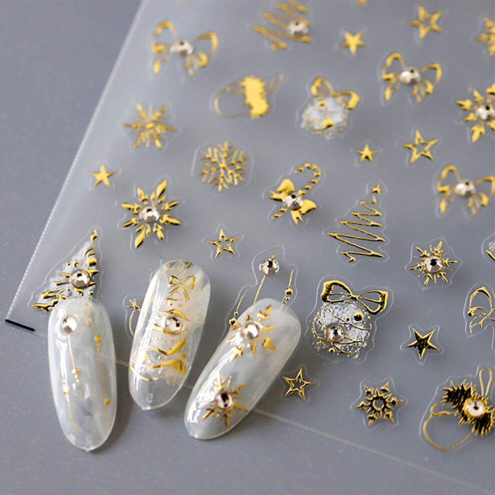 Christmas Snowflake Nail Art Stickers, Self Adhesive 5D Embossed Holiday Nail Decals for DIY