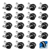 Stainless Steel Rubber Lined P Clips Assorted, 30 Pcs 13mm Hose Pipe Clamps, Hose Conduit Clips