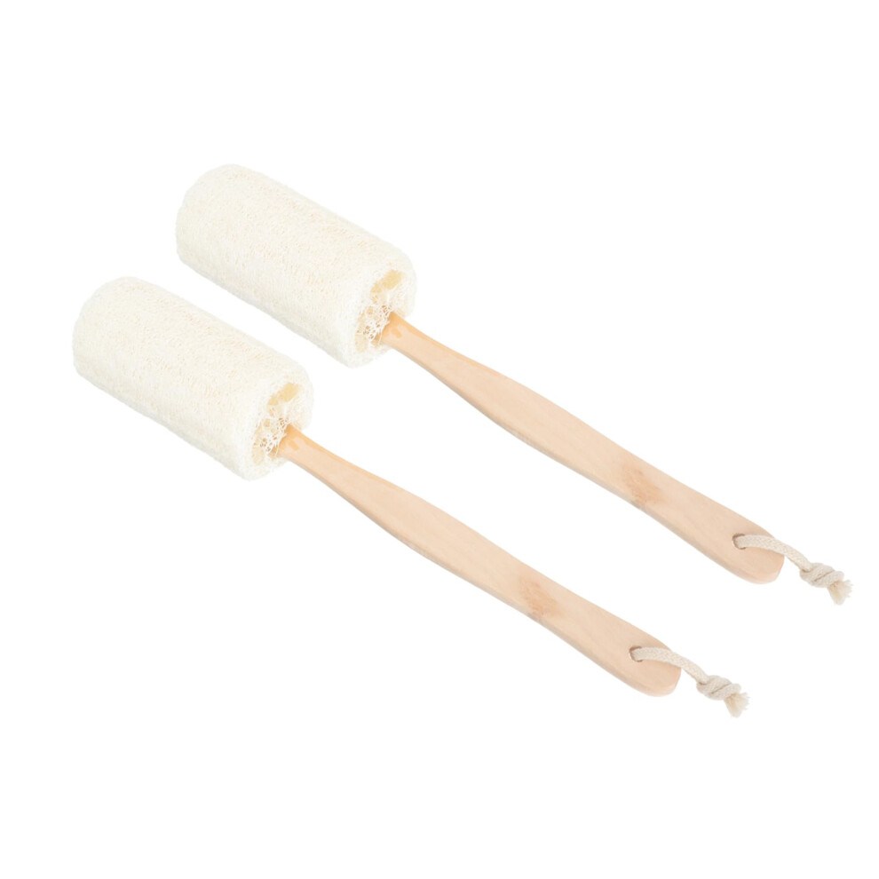 Loofah Bath Brush with Wooden Long Handle 2pcs Gentle Exfoliating Body Scrubber for Shower