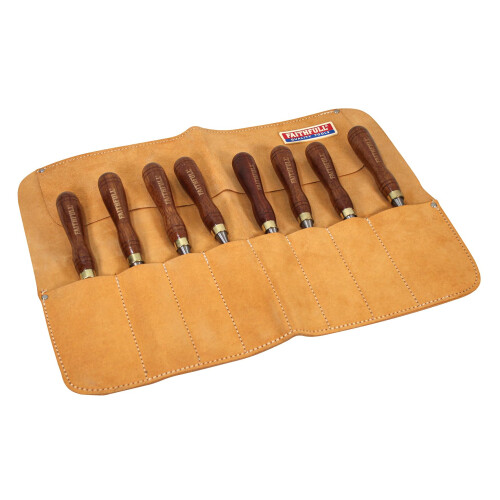 Faithfull Faithfull Suede Leather Chisel Roll - 8 Pocket, Water Resistant & Compact Tool Organizer - Tan