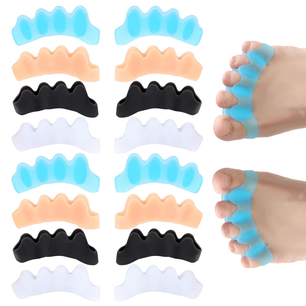 16 PCS Silicone Toe Separators for Bunion Relief, FiveRing Spacers for Foot Alignment, Yoga Pilates