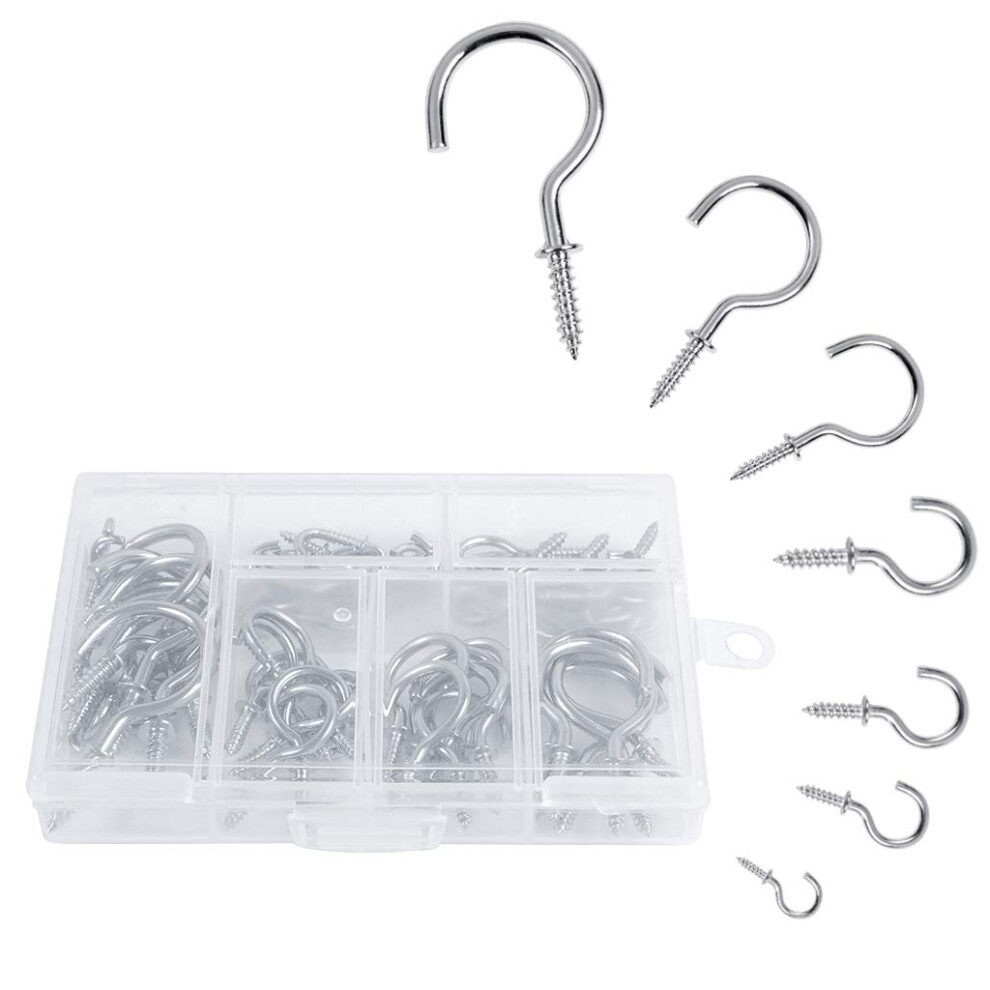 Owude 60Pcs Screw Hooks, Cup Hooks Heavy Duty, Small Hanging Hooks, Drop Ceiling Hooks Screw For Hanging Plants, Cups, Kitchen Cabinet Shelf, 7 Sizes 5051226894961