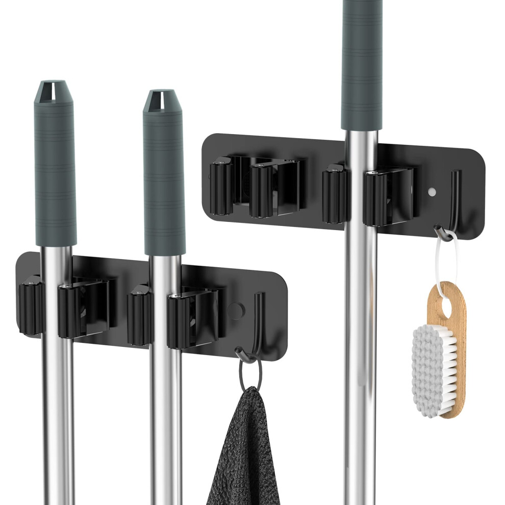 Cosicosy Mop Broom Holder, Sus304 Stainless Steel Mop Holder Wall Mounted 2 Racks With Hook Broom Hanger 2 Pcs Broom Holder Self-Adhesive/Perforated 5000951530675