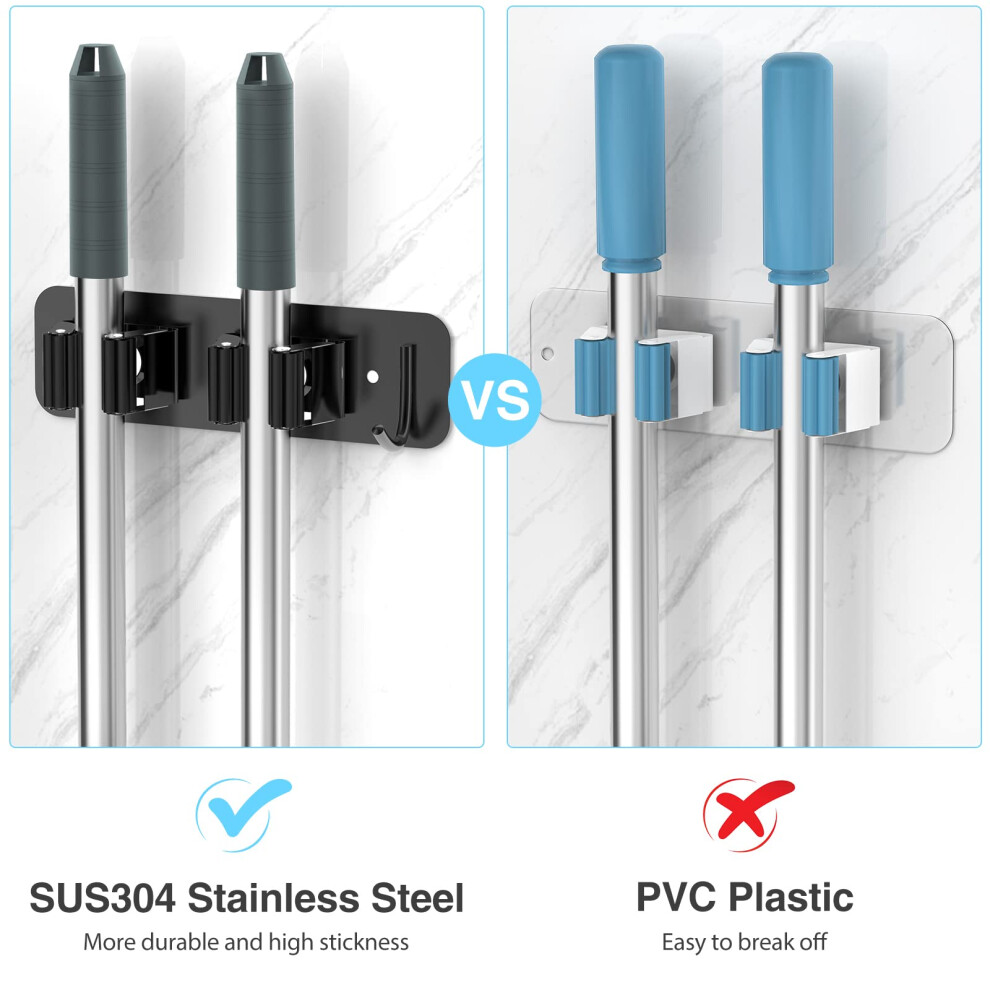 Cosicosy Mop Broom Holder, Sus304 Stainless Steel Mop Holder Wall Mounted 2 Racks With Hook Broom Hanger 2 Pcs Broom Holder Self-Adhesive/Perforated 5003928790393