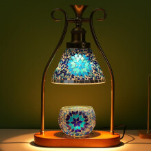 Turkish Mosaic Candle Warmer Lamp Adjustable Brightness Wax Melt Warmer Moroccan Table Lamp Blue