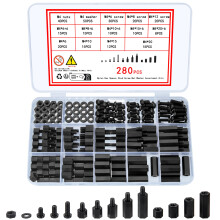 Ewwtrey 280 Pcs M4 Male Female Nylon Spacer Standoff Screw Nuts, Assorted Black Nylon Threaded Pillars, Cross Head Standoff Spacer Pillar Spacers Was