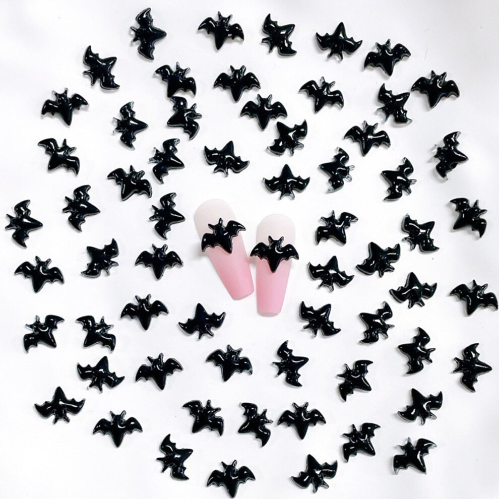 Black 50Pcs Halloween Nail Charms 3D Resin Bat Decorations For Diy Nail Art And Crafts
