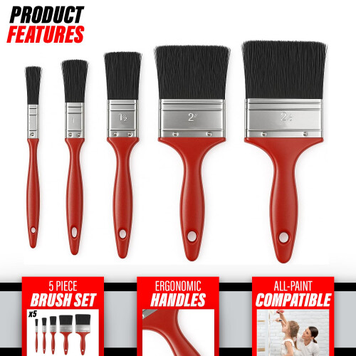 Xtremeauto 5pc Paint Brush Set – Synthetic Bristle Brushes for Emulsion, Gloss, 1