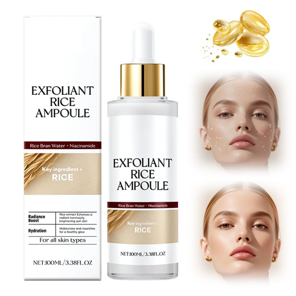 White Exfoliating Serum With Brightening Rice Extract And Hydrating Ampoule Duo For Gentle Pore Care