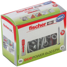 fischer DuoPower 6 x 30 S PH, powerful universal plug with panhead screw, intelligent 2-component technology for fastenings in concrete, bricks