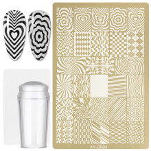 Nail Art Stamping Kit with Flower Heart Plates, French Tip Templates and DIY Manicure Stencils