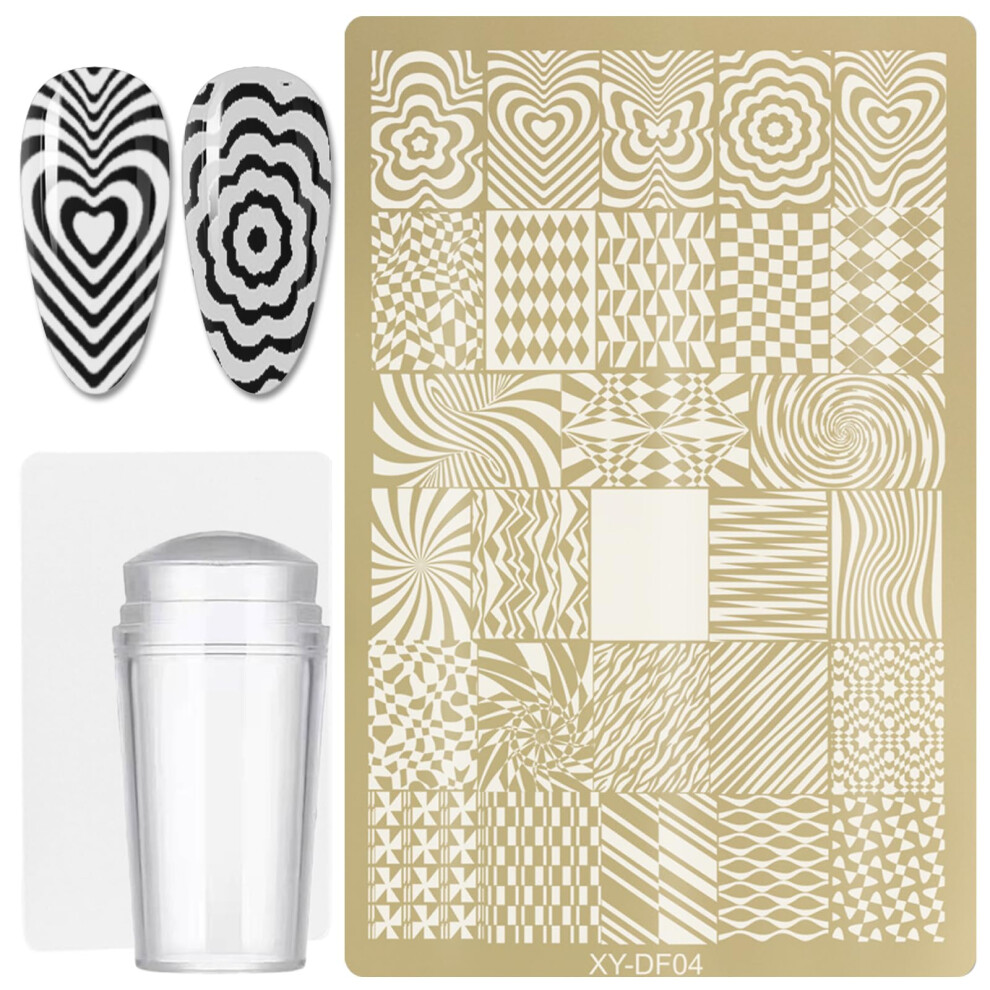 Nail Art Stamping Kit with Flower Heart Plates, French Tip Templates and DIY Manicure Stencils