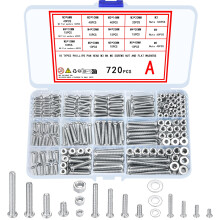 Xiaheipi 720 Pcs M3 M4 M5 Galvanized Screws with Nuts and Washers Assortment Set, Assorted Cross Pan Head Machine Screws Nuts and Bolts Set for Home