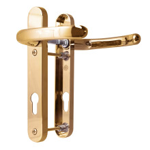 UPVC Door Handles Set - Polished Brass - Lever/Lever - 92mm PZ (Centres) - 122mm Screw to Screw - Backplate 212mm X 34mm - UPVC Door Handle - Polishe