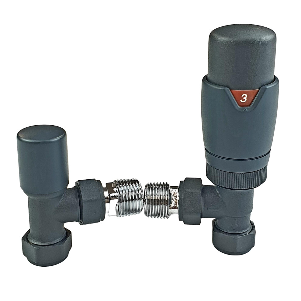 Oslo Anthracite Trv Angled Designer Trv Thermostatic Radiator & Towel Rail Valve Radiator Towel Heater Valve 5051226992148