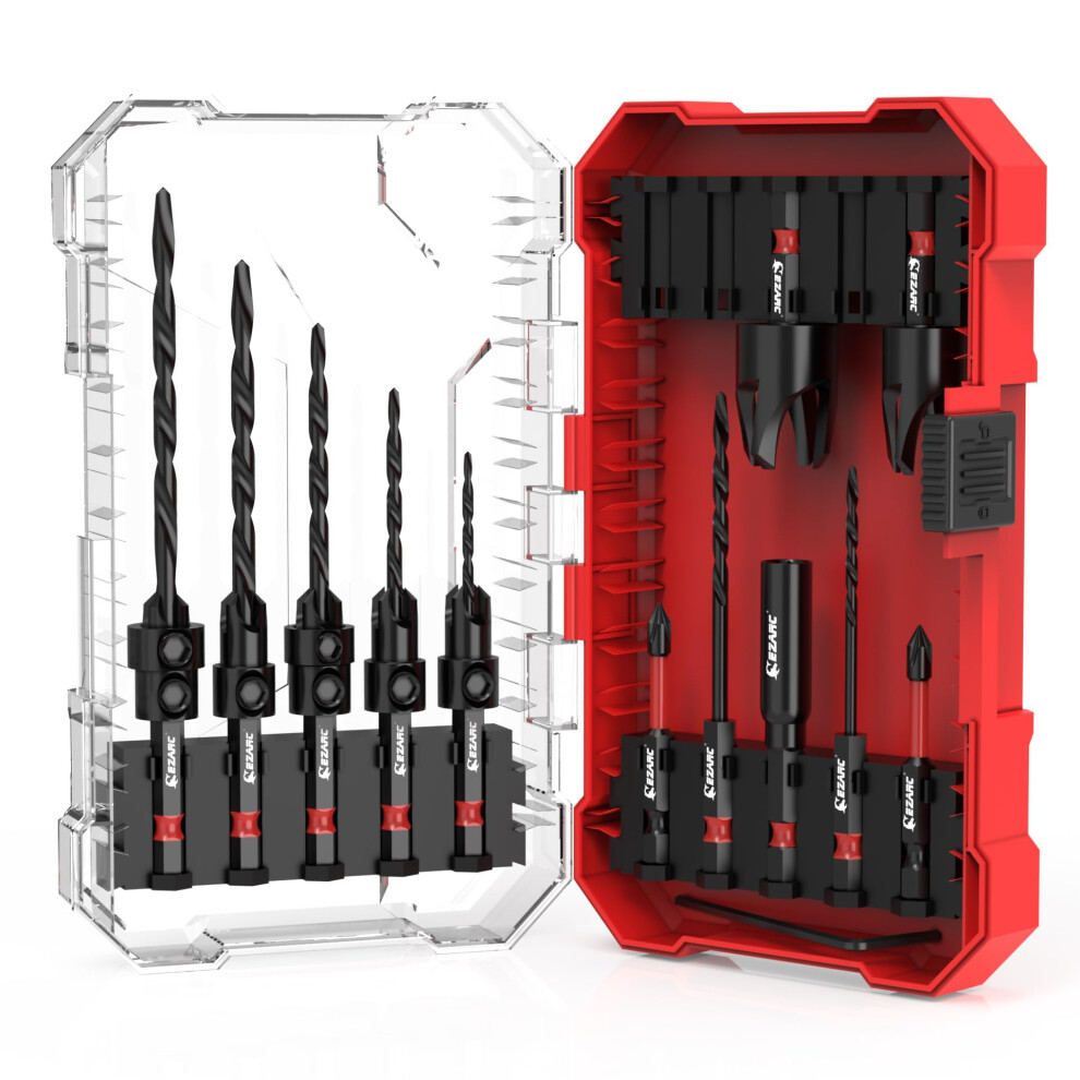Ezarc Countersink Drill Bit Set, 15 Pcs Tapered Drill Bits Counter Sink Drill Bit With 2Pcs Wood Plug Cutter 1/4" Hex Shank Quick Change For 5051226556623