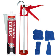 Decorators Caulk White Set - Bundle With Soudal White Caulk Gap And Crack Filler Acrylic Silicone Adhesive Sealant, Sealant Gun And Silicone Smoothin