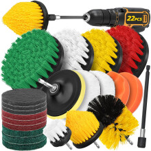 Aongray Drill Brush Attachment Set, 22pcs 1/4in Power Cleaning Brush with Scrub Pads + Extend Long Attachment, Scrubbing Brush for Cleaning Bathroom,