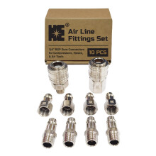Cosmostar 10-Piece Industrial Air Line Fittings Set – 1/4" BSP Euro Connectors for Compressors, Hoses, and Air Tools