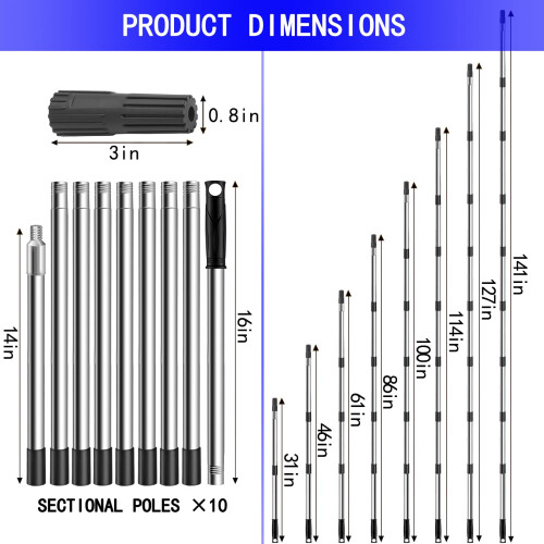 Paint Roller Extension Pole 118ft36m 10 Segmented Lightweight Stainles