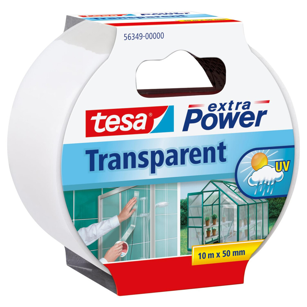 Tesa Extra Power Transparent Adhesive Tape - Waterproof Duct Tape For Repairing Cracked Glass Or Plastics - 10 M X 50 Mm - Transparent 5051226647895
