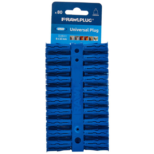 Rawlplug Uno Universal Contract Wallplug 8 mm Blue | Rawl Plugs for Plasterboard, Masonry, Brick, Concrete | Solid Wall Plug Anti Rotation Features