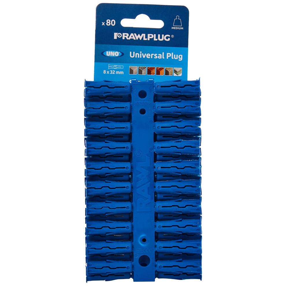 Rawlplug Uno Universal Contract Wallplug 8 Mm Blue | Rawl Plugs For Plasterboard, Masonry, Brick, Concrete | Solid Wall Plug Anti Rotation Features | 7345299434451