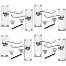 Door Handles Internal Sets - Victorian Scroll Lever Latch Internal Door Handles, Polished Chrome, Victorian Handle Sets 118mm x 42mm Back Plate - 4 P